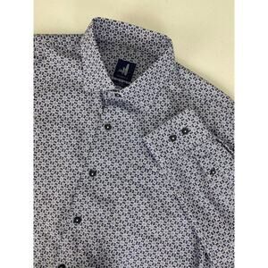 Men Johnnie-O geometric abstract graphic cotton button up dress shirt, L